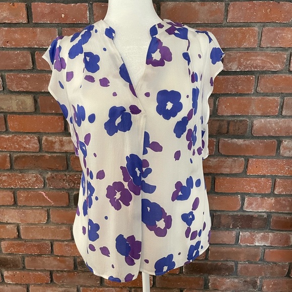 CAbi Tops - CAbi White and Purple Floral Blouse